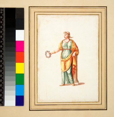 Ženská postava otočená nalevo od diváka (černá křída, některé s perem a hnědým inkoustem. kolorováno akvarelem) od Pietro Santi Bartoli