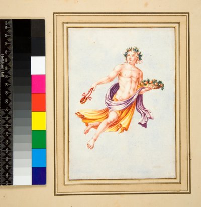 Mužská postava s girlandou z listů (černá křída, některé s perem a hnědým inkoustem. obarvené akvarelem) od Pietro Santi Bartoli