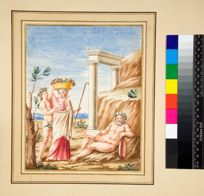 Ležící muž, dáma a mládí (černá křída, někteří s perem a hnědým inkoustem. obarveno akvarelem) od Pietro Santi Bartoli