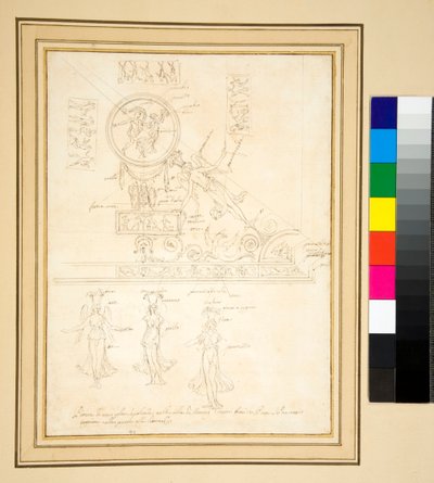 Náčrt části nástropní fresky (pero) od Pietro Santi Bartoli