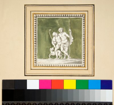 Tři stříbrné panely z přední části dřevěné truhly (černá křída, některé s perem a hnědým inkoustem. obarvené akvarelem) od Pietro Santi Bartoli