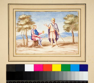 Dva muži v čepicích Phrygain (černá křída, někteří s perem a hnědým inkoustem, obarveni akvarelem) od Pietro Santi Bartoli