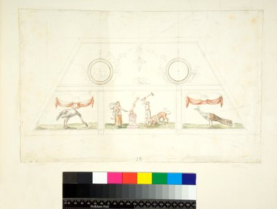 Klenba vily Madama (černá křída, některé s perem a hnědým inkoustem. obarvené akvarelem) od Pietro Santi Bartoli