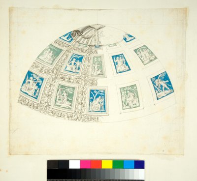 Klenba vily Madama (černá křída, některé s perem a hnědým inkoustem. obarvené akvarelem) od Pietro Santi Bartoli