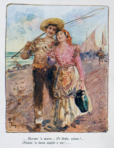 Zpátky z rybaření, ilustrace Pietro Scoppetta (1863-1920), Itálie, 20. století od Pietro Scoppetta