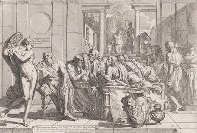 Platónovo sympozium: Sokrates a jeho společníci seděli kolem stolu a diskutovali o ideální lásce..., 1648. od Pietro Testa