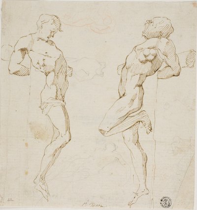 Studie k obrazu Zloději na kříži (recto), náčrt postav (verso) od Pietro Testa