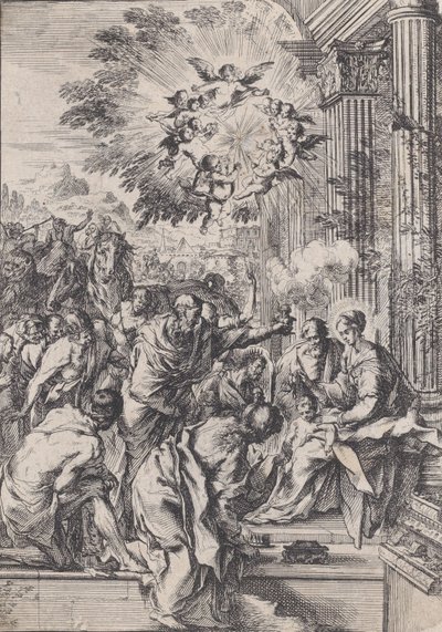 Klanění tří králů, zasazené před a architektonická kolonáda, ca. 1640. od Pietro Testa