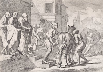 Odchod marnotratného syna, který se chystá nasednout na koně, ze série čtyř..., ca. 1645. od Pietro Testa