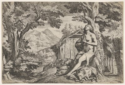 Marnotratný syn seděl na patě stromu mezi prasaty a jeho pohled směřoval vzhůru..., ca. 1640-50. od Pietro Testa