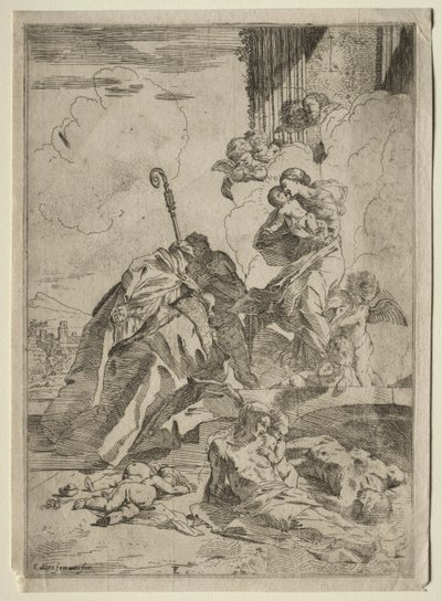 Tři Lucchese Saints se přimlouvají u Panny Marie za oběti moru, ca. 1630-31. od Pietro Testa