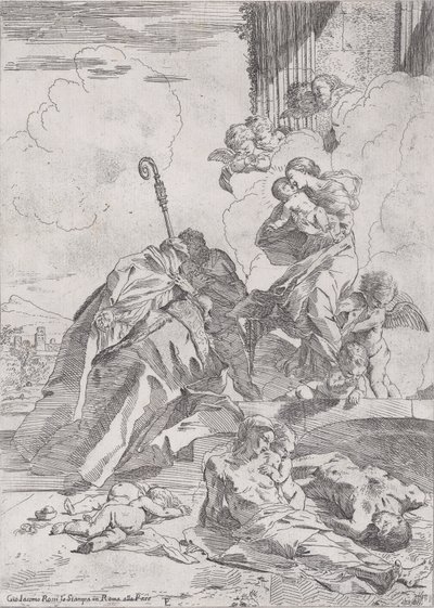 Tři svatí Lucchese Sts Nicholas Tolentino, Nicholas z Bari přimlouvající se u..., ca. 1630-31. od Pietro Testa