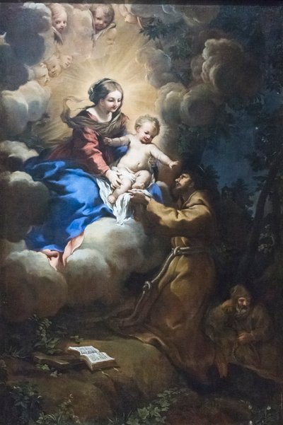 Vidění Marie sv. Františkovi, kolem roku 1641 (olej na plátně) od Pietro da (1596-1669) Cortona