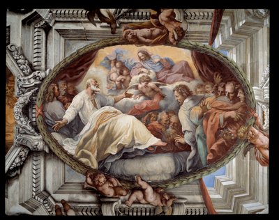 Navrácení sv. Filipa po zjevení panenské Fresky z doprovodu Pietro da Cortona (Petr z Cortony) (1596-1669) 1652 Řím, červený pokoj Kostel Santa Maria in Vallicella Itálie od Pietro da Cortona