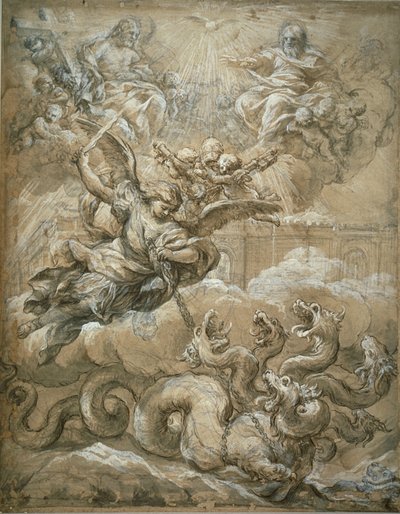 Nejsvětější Trojice se svatým Michaelem dobývajícím draka, 1666 od Pietro da Cortona