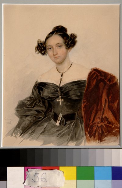 Portrét hraběnky Naděždy Ivanovny Golitsyny, rozené Kutusové (1796-1868) - Dílo Piotra (Pierre) Sokolova (1791-1848), akvarel na papíře (20,2x16,5 cm) od Piotr Sokolov