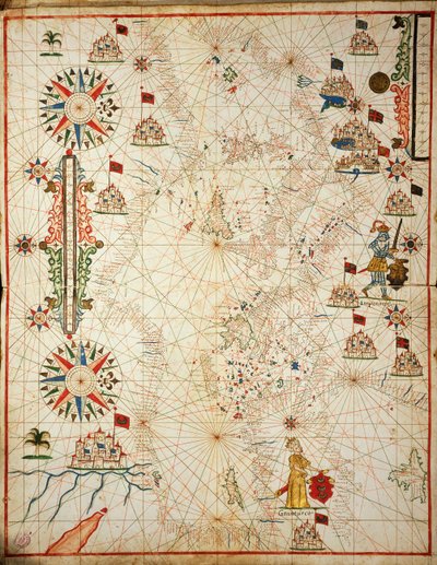 Středozemní moře, z portolánového atlasu šesti map, Placido Caloiro a Francesco Oliva, Pergamen. 1646. od Placido Caloiro e Oliva