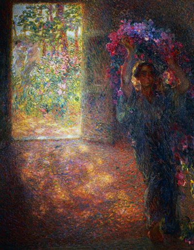 Květinový dům, cca 1910, Plinio Nomellini (1866-1943), olej na plátně, 200x160 cm, Itálie, 20. století od Plinio Nomellini