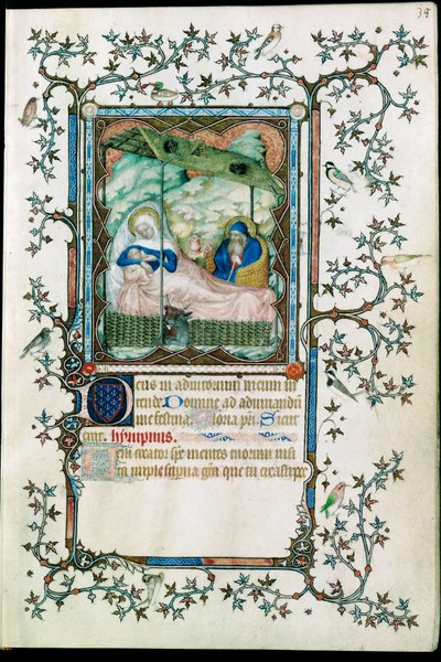Narození. Z knihy Petites heures du Duc de Berry ... od Pol de Limbourg