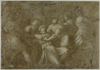 Římští vojáci zatýkají svatého Petra (?) od Polidoro da Caravaggio