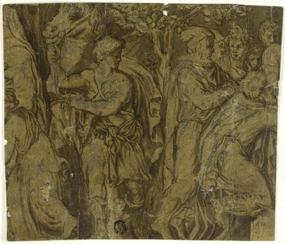 Příběh Niobe: Mládí s koněm; uctívači od Polidoro da Caravaggio