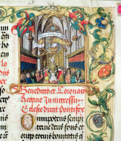 Korunovace polské královny od pontifikálu biskupa Erasma Ciolka, kolem 1510 (tempera a zlato na pergamenu) od Polish School