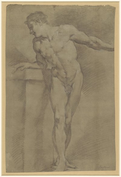 Studie stojícího mužského modelu opřeného o parapet od Pompeo Batoni