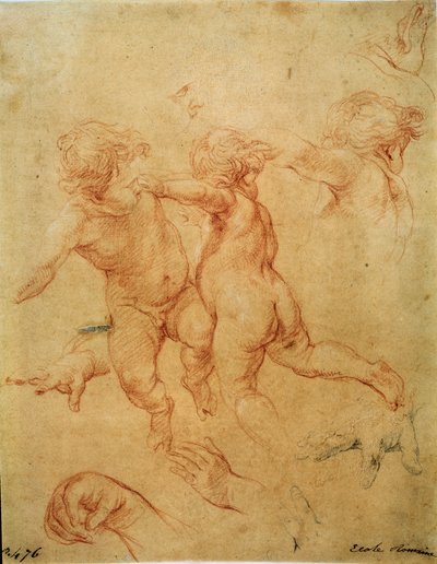 Dva létající putti, studie, 40. léta 18. století od Pompeo Batoni