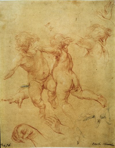 Studie pro dvě putti (Two Flying Putti. Study), kolem 1740 (sangvina) od Pompeo Girolamo Batoni