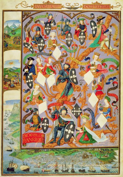 Přidat Ms 12531 f.7 Genealogický strom Alfonsa I. (1128-85) od Portuguese School