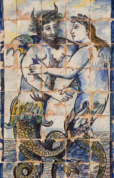 Dlaždice Azulejos v palácových zahradách zobrazující mořské tvory (keramické) od Portuguese School