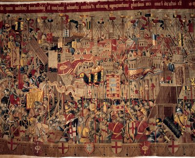 Conquete of Africa: “” Zajetí Asilah (Arzila) v Maroku v roce 1471 portugalským loďstvem””” Fragment tapisérie portugalské školy 16. století. Lisabon, Národní muzeum starověkého umění od Portuguese School