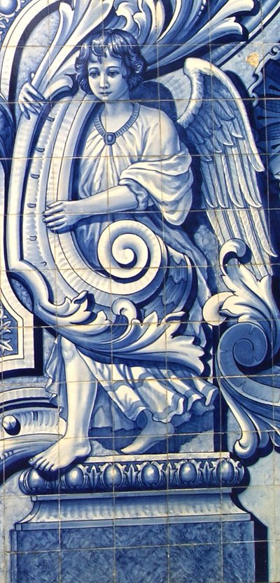 Dekorativní panel zobrazující anděla, Lamego, Portugalsko. 1738 (keramické dlaždice) od Portuguese School