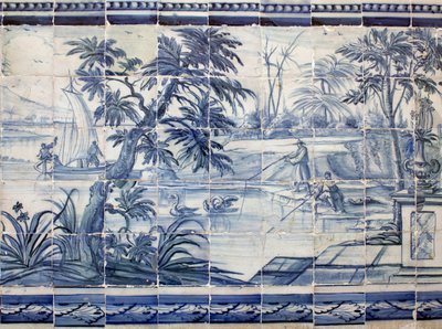 Jezerní rybáři v Asii - Azulejos, malovaná fajáns od Portuguese School