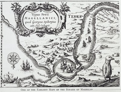 Jedna z nejstarších map Magellanského průlivu, z 