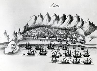 Portugalský útok na Aden, ilustrace z Legends of India od Gaspara Correi, kolem roku 1858 od Portuguese School