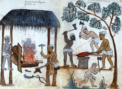 Primitivní indická metalurgie. Portugalský rukopis 16. století. Řím, Bibl. Casanatense. od Portuguese School