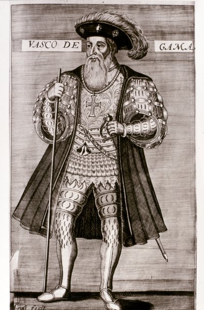 VASCO DA GAMA: Ilustrace z knihy "OS LUSIADAS" od Luise Camoese, Lisabon 1572. od Portuguese School