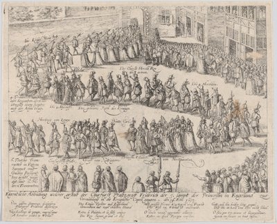 Svatební průvod na svatbu Alžběty Stuartovny, dcery Jakuba I., a..., 1613 nebo později. od Possibly by Abraham Hogenberg.