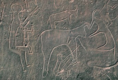 Lidské postavy a zvířata (skalní malba) od Prehistoric