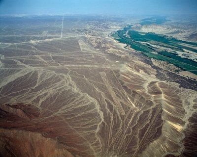 Letecký pohled na čáry Nazca představující ptačí postavu (fotografie od Prehistoric Prehistoric