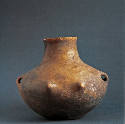 Pravěk, kultura Rinaldone (Montefiascone): terakotová váza z nekropole Rinaldone. Doba měděná. eneolit. 2200 před naším letopočtem. Řím, Národní muzeum prehistorické etnografie Luigiho Pigoriniho od Prehistoric Prehistoric