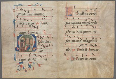 Bifolium z antifonáře: Iniciála M s kázáním svatého Dominika, c. 1320-1340. od Primo Miniatore di San Domenico