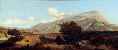 Pohled na svatou horu Vítězná krajina maquis na jihu. Obraz Prospera Josepha Gresyho (1804-1874) 19. století Aix en Provence, Musee Granet od Prosper Joseph Gresy
