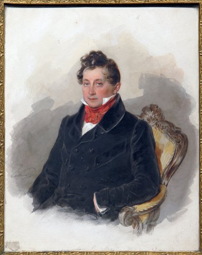 Portrét děkabristy (nebo dekabristy) Michaila Vielgorského (1788-1856). (Portrét děkabristy M. Vielgorského). Dílo Pyotra (Piotra) Fjodoroviče Sokolova (Pierre Sokolov) (1791-1848), akvarel na papíře, kolem 1840. Ruské umění 19. století, romantismus. od Pyotr Fyodorovich Sokolov