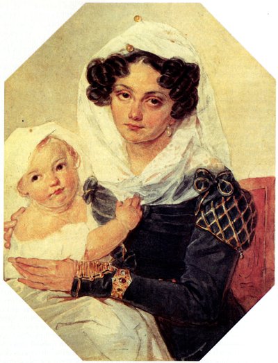 Portrét hraběnky Marie N. Volkonské 1805-1863 se synem Nikolajem, 1826 od Pyotr Fyodorovich Sokolov
