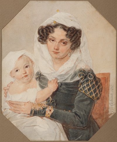 Portrét Contesse Maria Nikolaevna Volkonskaya 1805-1863 se synem Nikolai, 1826 od Pyotr Fyodorovich Sokolov