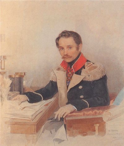 Portrét Leonty Vasilievich Dubelt 1792-1862, náčelník štábu sboru četníků, 1834 od Pyotr Fyodorovich Sokolov