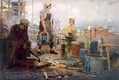 Červená loděnice Sormovo, cca 1920 (barevná litografie) od Pyotr Ivanovich Kotov