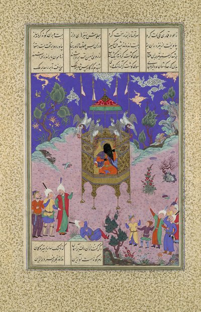 Kai Kavus Ascends to the Sky, Folio 134r z Shahnama Book of Kings..., ca. 1525-30. od Qadimi